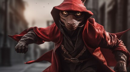 red dragon kobold DD wearing black eye mask Zorro sorc.Generative AI - obrazy, fototapety, plakaty