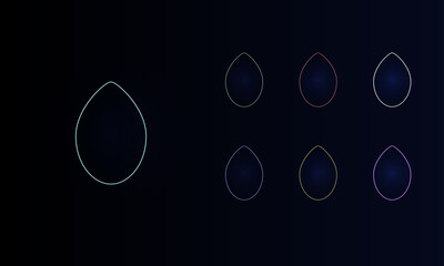 A set of neon oval symbols. Set of different color symbols, faint neon glow. Vector illustration on black background
