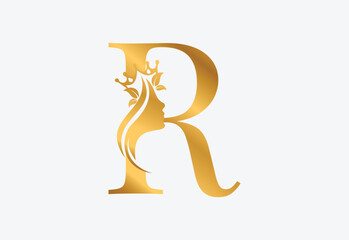 beauty monogram letter R woman silhouette logo design
