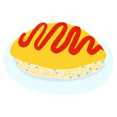 Japanese Food Omurice Omelette Rice Hand Drawn Illustration For Decoration