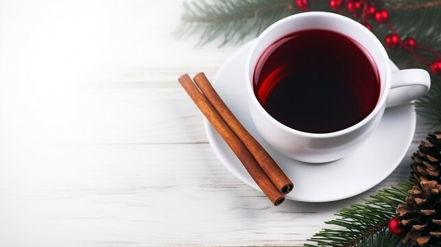 Experience the warm and inviting aroma of winter with a cinnamon stick in a glass of mulled wine.