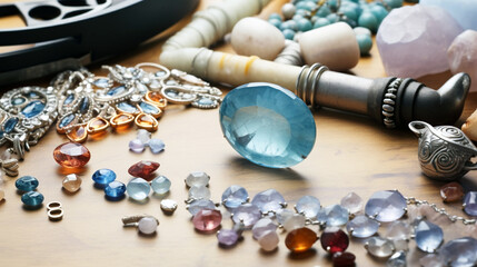A close-up view of a jewelry maker's workbench, a creative space filled with artisan tools.