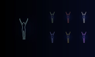 A set of neon woman stretches symbols. Set of different color symbols, faint neon glow. Vector illustration on black background