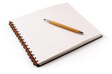 A white notebook with lined paper and a pen, ideal for business or education.