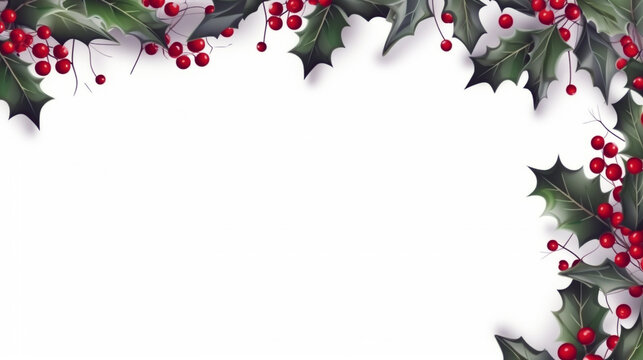 Share the joy of the holiday season with this festive card adorned with holly and berries. Ideal for spreading holiday cheer.