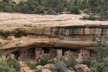 ancient ruins in the mountains at Mesa Verde National Park in Colorado