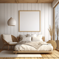 square frame mockup wide angle cozy room created with Generative Ai
