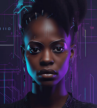 Colorful techno music album cover with a DJ isolated from a dark background with sci-fi elements
