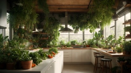 Fototapeta na wymiar A Digitally Rendered Ecological Kitchen by Carpoforo Tencalla