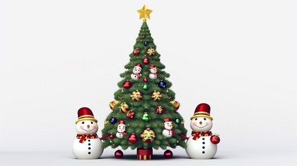 Embrace the holiday spirit with a snowman family decorating a Christmas tree.