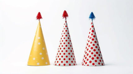 Get ready for a fun celebration with colorful party hats, the perfect festive accessories for a lively event.