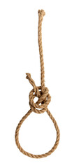 Rope made of jute in loops and knots on a white background. Linen twisted rope isolate