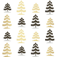 Christmas tree gold and black seamless pattern. Winter Noel print, New year holidays golden decoration, fir tree background, wallpaper, wrapping paper design, gift wrap.