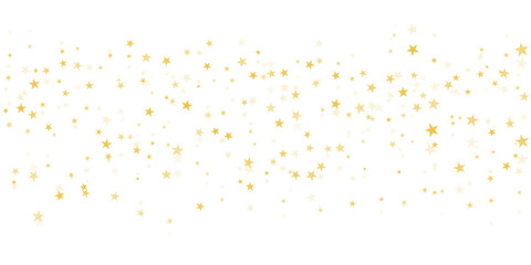 Gold stars vector background, sparkling Christmas confetti falling isolated on white. Magic shining flying golden stars glitter backdrop, sparkle border
