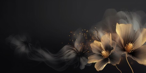 Beautiful abstract black and gold luxury misty morning photo floral design background banner. beautiful Generative AI AIG32 - obrazy, fototapety, plakaty