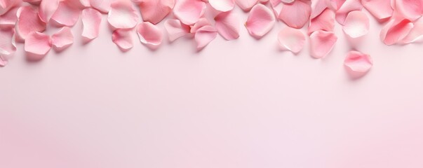 Fototapeta na wymiar Pink rose petals framing a pastel pink background, concept of romance and Valentine's Day