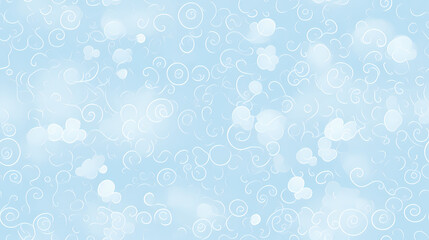 Seamless tiling design of snowy, swirling baby blue background invoking themes of winds and clouds