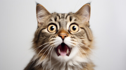 Obraz premium Surprised cat make big eyes closeup on white background