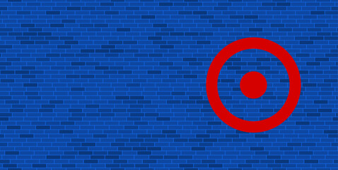 Blue Brick Wall with large red astrological sun symbol. The symbol is located on the right, on the left there is empty space for your content. Vector illustration on blue background