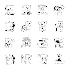 Premium Set of Teddy Bear Glyph Stickers 

