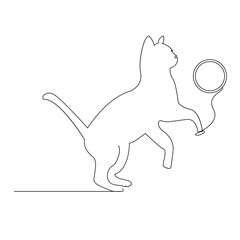 Continuous one line cat  outline vector art hand drawing