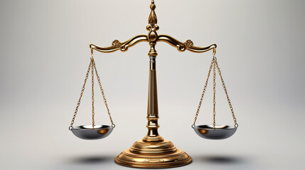 Signifying equality and fairness, this close-up features balanced scales of justice. 