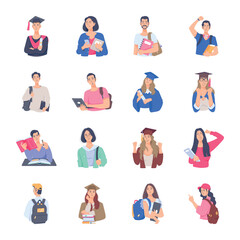 Pack of College Characters Flat Illustration 

