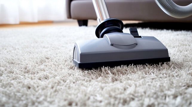 Experience the innovation of cleaning technology through a close-up of a vacuum nozzle on a carpet. This image highlights the efficiency and convenience of modern cleaning methods.