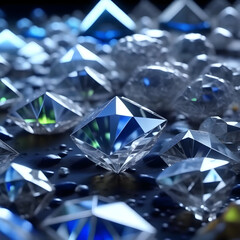 Rainbow Reflections. Close-Up of Faceted Quartz Crystals Glistening under Colorful Lighting. AI-generated content