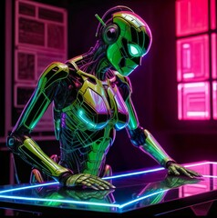 Robot in neon illustration 