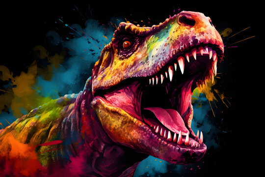 Colorful Tyrannosaurus rex on a black background