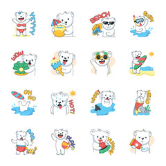 Fototapeta premium Cute Collection of Beach Bears Flat Stickers