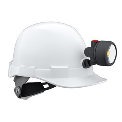 Fototapeta premium White safety helmet or hard cap with flashlight isolated on wihte background