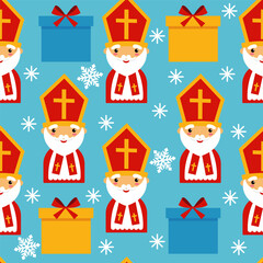 Seamless pattern Dutch Santa Claus. Happy Sinterklaas seamless background.