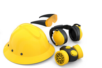 Set of construction wear for repair and installation on white background - obrazy, fototapety, plakaty