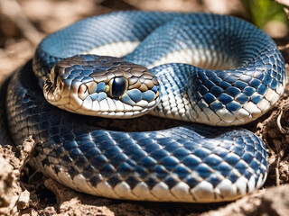 Obraz premium Close-up shot of a blue and white striped snake in nature