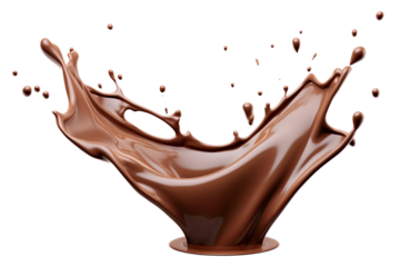 Milk chocolate splash splatter isolated on transparent background cutout PNG