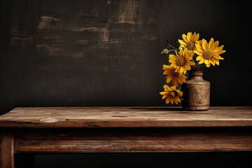 Brown Wooden Table With Yellow Flower