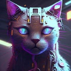 cyberpunk AI cat chatbot bold dramatic internet connected 