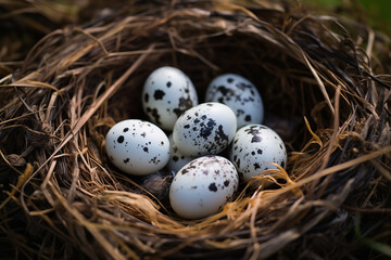 Naklejka na ściany i meble Close-Up Photography of Quail Eggs on Nest