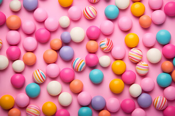 Colorful candy dots on pink background