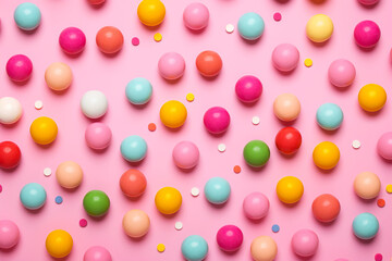 Colorful candy dots on pink background