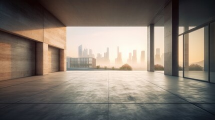 empty concrete courtyard with blur background of skyline. beautiful Generative AI AIG32
