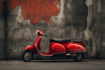 Red Motor Scooter Near Wall - Powered by Adobe