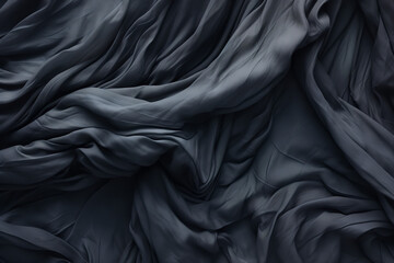 Textured backdrop of soft crumpled textile in darkness