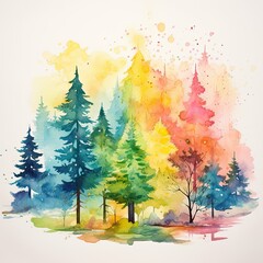 Obraz na płótnie Canvas watercolor landscape with trees - generative ai