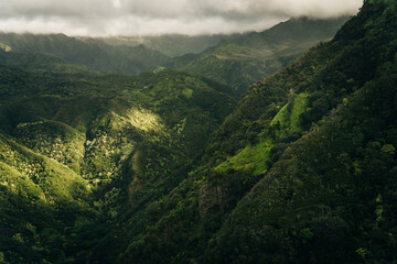 Aerial view of Waimea Canyon Grand Canyon of the Pacific on the western side of Kauai island in...