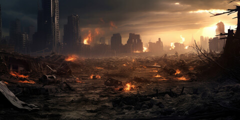 Naklejka premium Apocalyptic destruction scene