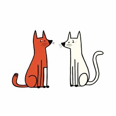 Illustration of the cat and dog together in style Ai generated art