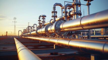 A large oil and gas pipeline in the midst of refining, with blurred background for added focus.